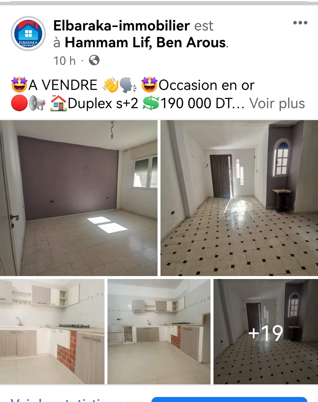 Hammam Lif Hammam Lif Vente Appart. 3 pices Duplex avec local comercial a hammam lif