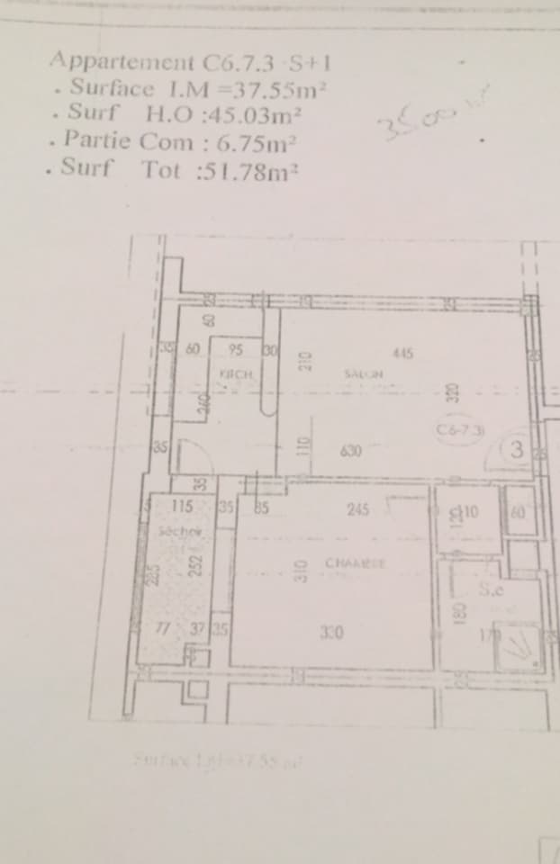 La Marsa El Aouina Vente Appart. 2 pices Apprt splus 1 encours  de  construction  wahat