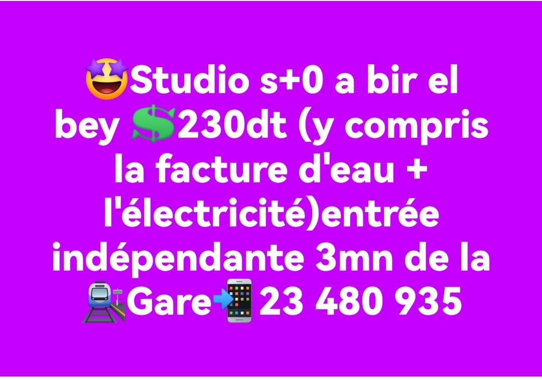 Hammam Chatt Bir El Bey Location Appart. 1 pice Studio s0 230dt