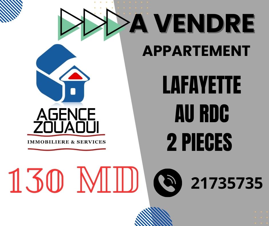 Bab Bhar Hedi Chaker Vente Appart. 2 pices Apprt lafayette rdc 130 md