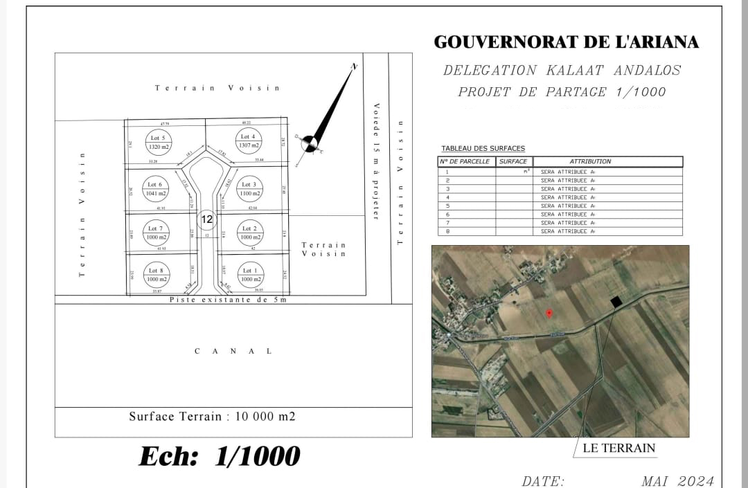 Raoued Bou Hnech Vente Surfaces Un lot de terrain  bou hnach